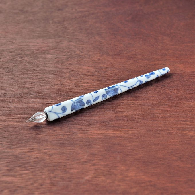 Arita Yaki(ware) Body Triangle Glass Dip Pen - Flower Arabesque Pattern -, Japanese glass dip pen