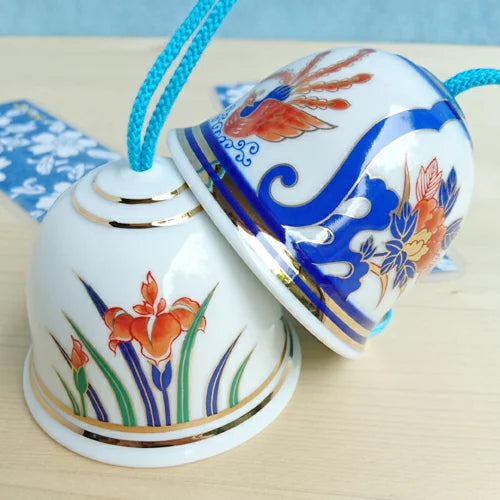 Arita Yaki(ware) Japanese Wind Bell - Peony and Phoenix -, Japanese furin, Japanese wind bell, Japanese ceramic wind chime