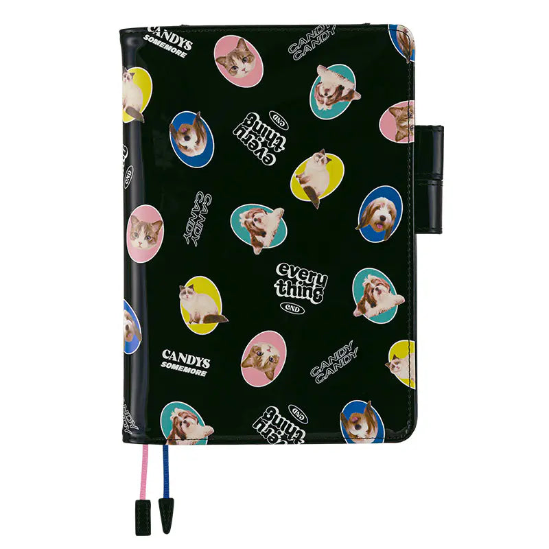 Candy Stripper: Random Dog & Cat (Black) [Hobonichi Cousin (A5) Techo Cover] (Cover Only)