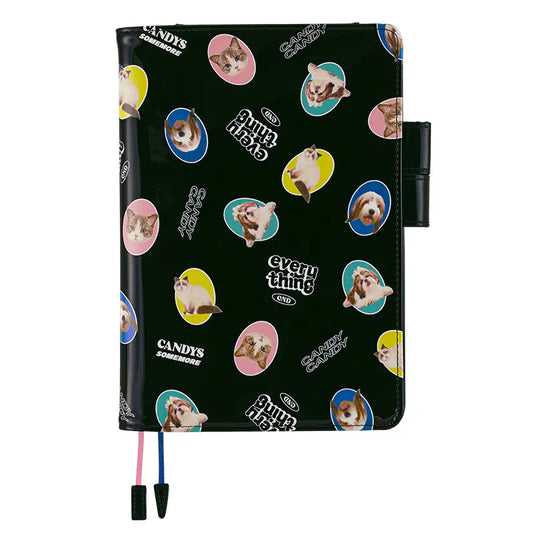 Candy Stripper: Random Dog & Cat (Black) [Hobonichi Cousin (A5) Techo Cover] (Cover Only)