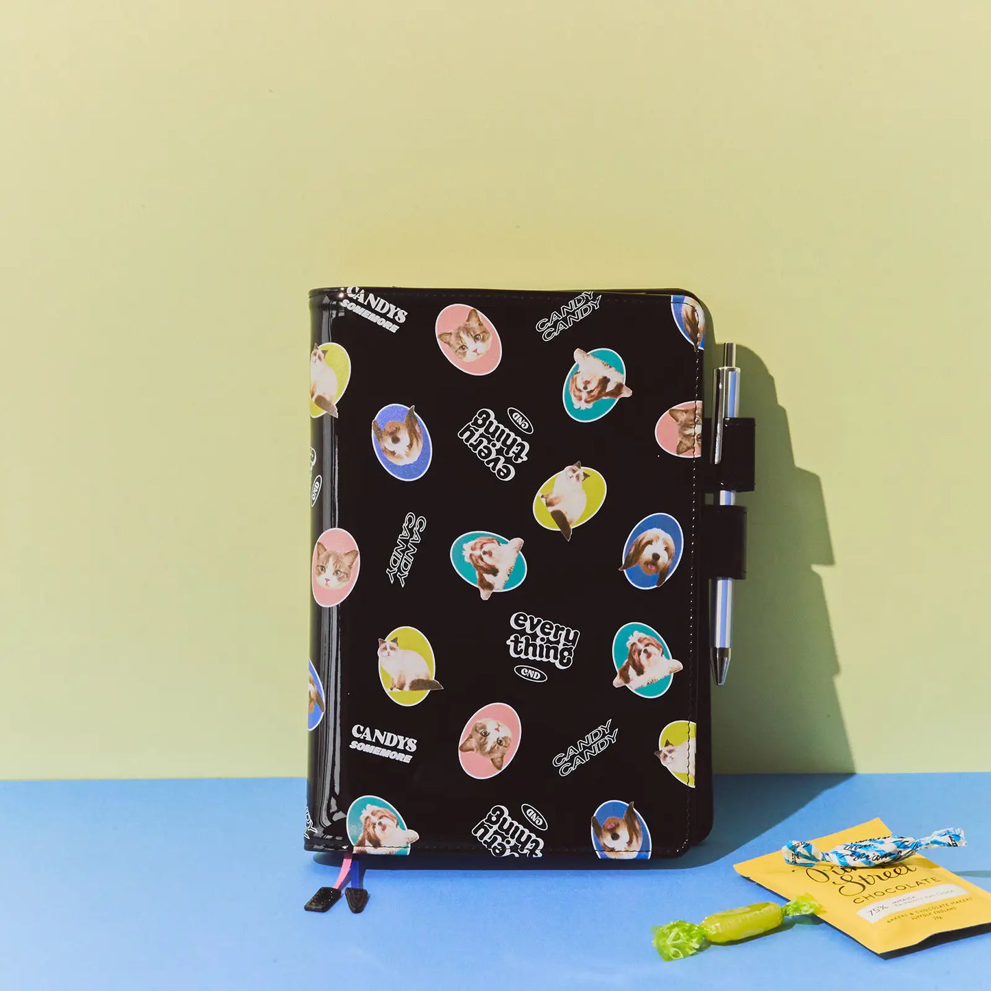 Candy Stripper: Random Dog & Cat (Black) [Hobonichi Cousin (A5) Techo Cover] (Cover Only)