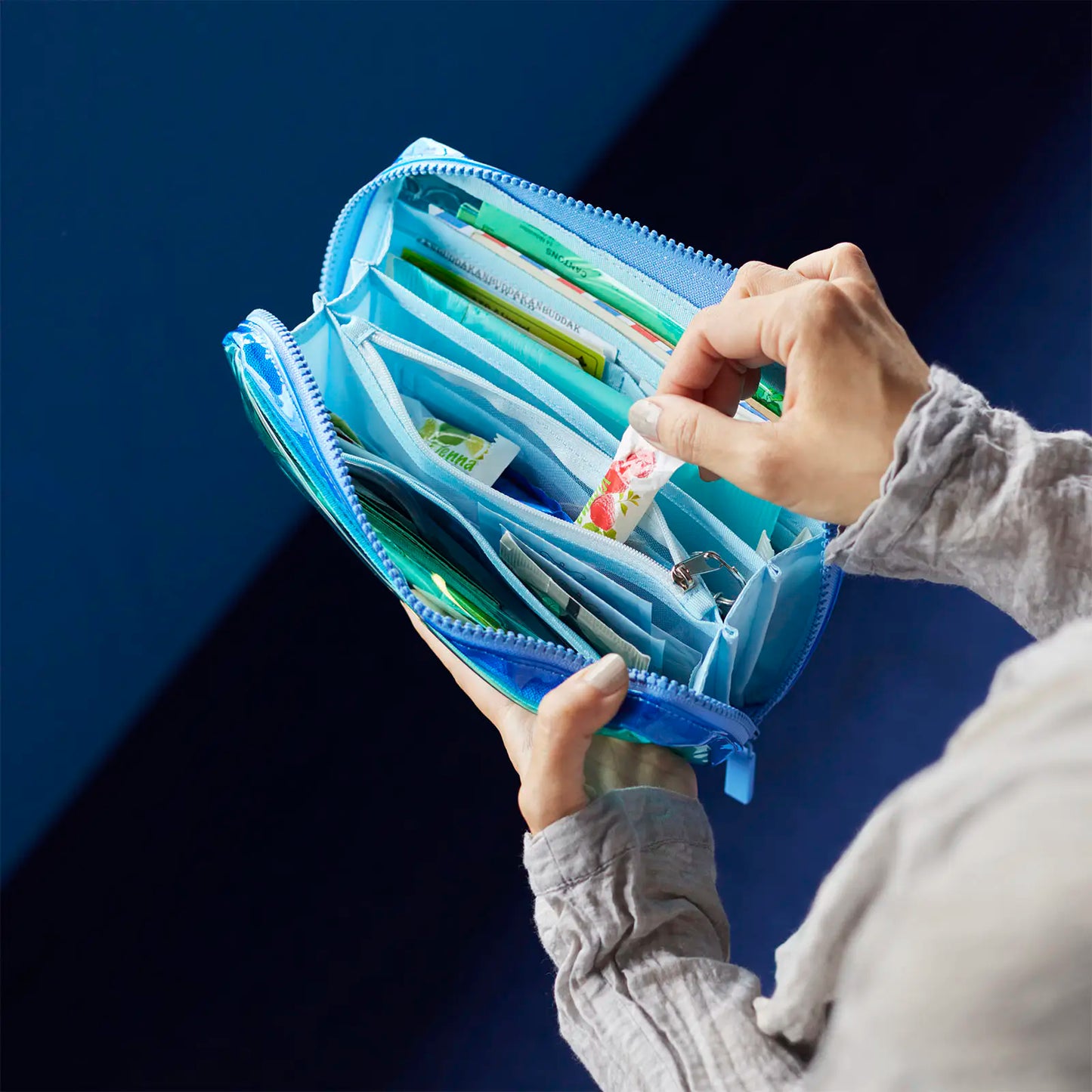 Clear Mixed Blue Drawer Pouch Áne,  Hobonichi Drawer Pouch Áne