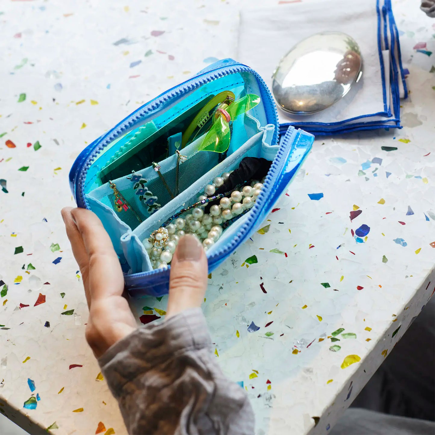 Clear Mixed Blue Drawer Pouch Pocket,  Hobonichi Drawer Pouch Pocket