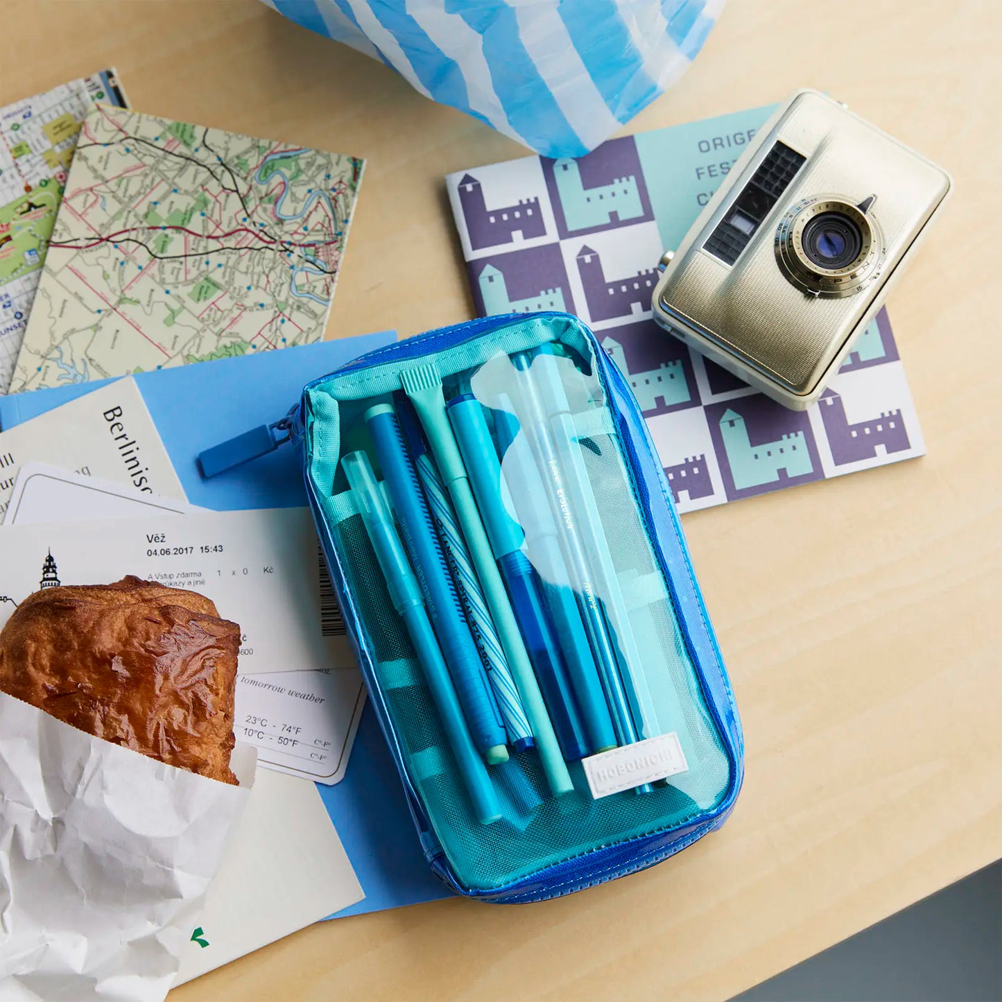 Clear Mixed Blue Small Drawer Pouch,  Hobonichi Small Drawer Pouch