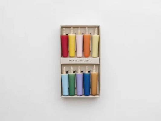 DAIYO Colorful Rice Wax Candles 10 pcs Set - Vivid Colors -, Japanese Wa-Rousoku (Japanese candle)