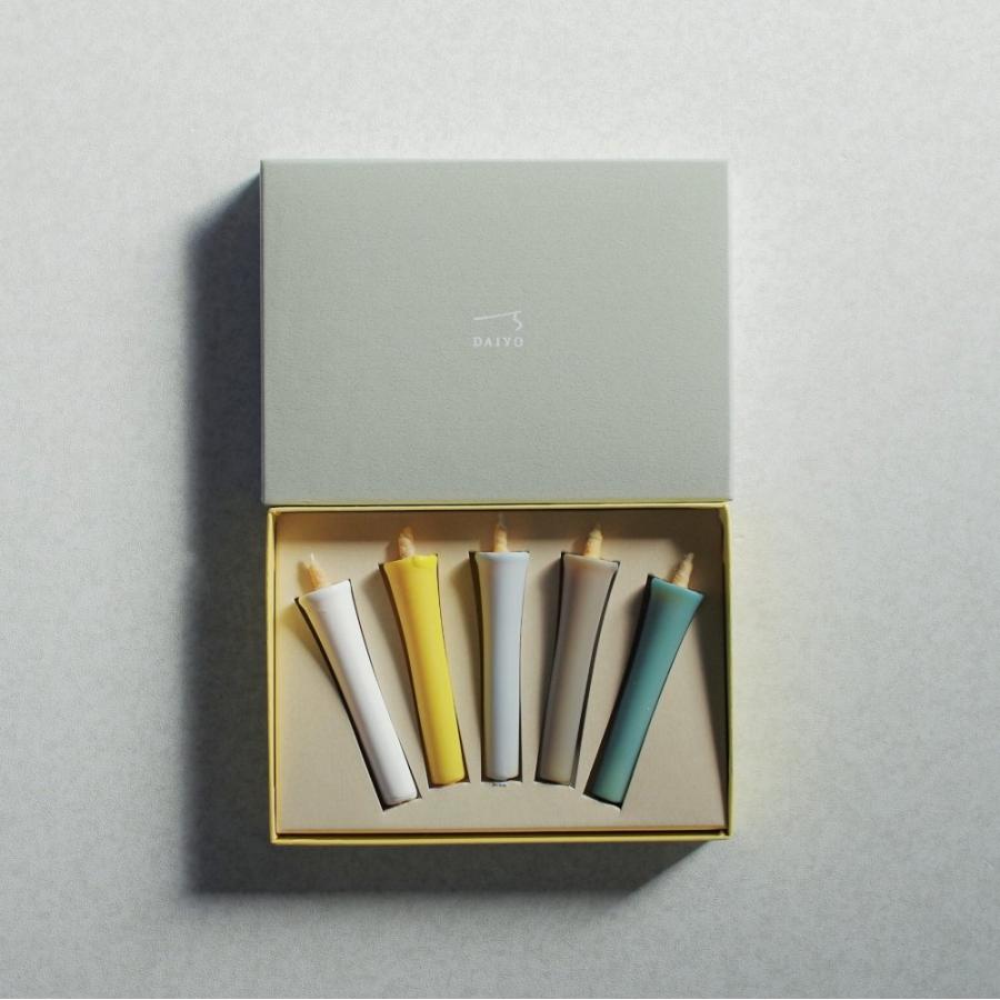 DAIYO Colorful Rice Wax Candles 5 pcs Set - Snow Color -, Japanese Wa-Rousoku (Japanese candle)
