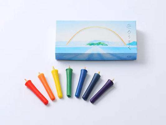 DAIYO Colorful Rice Wax Candles 6 pcs Set - Rainbow Color -, Japanese Wa-Rousoku (Japanese candle)