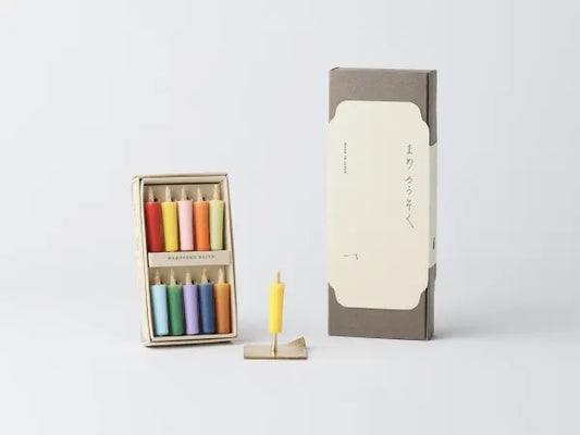 DAIYO Colorful Rice Wax Candles with Brass Candle Stand (Square) Gift set - Vivid Colors -, Japanese Wa-Rousoku (Japanese candle)