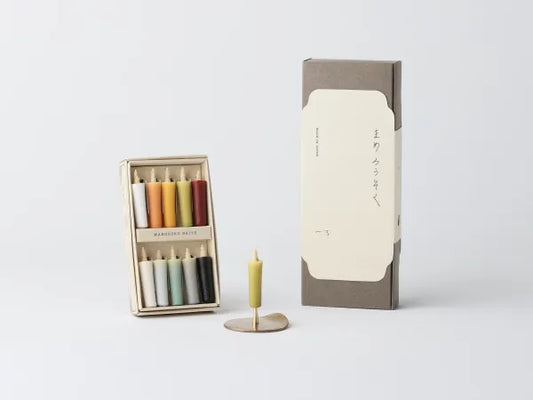 DAIYO Colorful Rice Wax Candles with Brass Candle Stand (Circle) Gift set - Earth Colors -, Japanese Wa-Rousoku (Japanese candle)