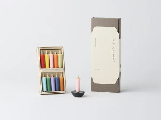 DAIYO Colorful Rice Wax Candles with Ceramic Candle Holder (Black) Gift set - Vivid Colors -, Japanese Wa-Rousoku (Japanese candle)