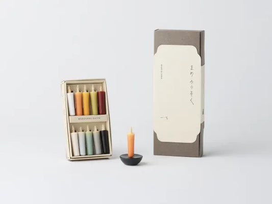 DAIYO Colorful Rice Wax Candles with Ceramic Candle Holder (Black) Gift set - Earth Colors -, Japanese Wa-Rousoku (Japanese candle)