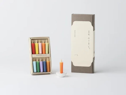 DAIYO Colorful Rice Wax Candles with Ceramic Candle Holder (White) Gift set - Vivid Colors -, Japanese Wa-Rousoku (Japanese candle)