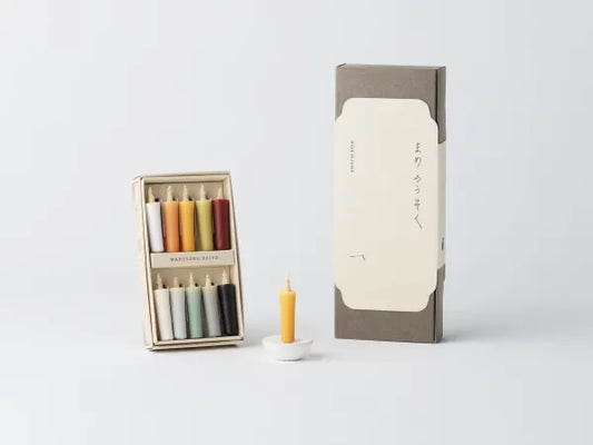 DAIYO Colorful Rice Wax Candles with Ceramic Candle Holder (White) Gift set - Earth Colors -, Japanese Wa-Rousoku (Japanese candle)
