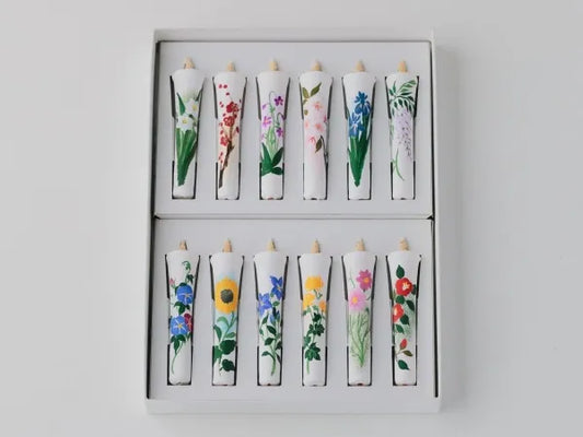 DAIYO Hand Painted Rice Wax Candles 12 pcs Set - Four Seasons Flower -, Japanese Wa-Rousoku (Japanese candle)