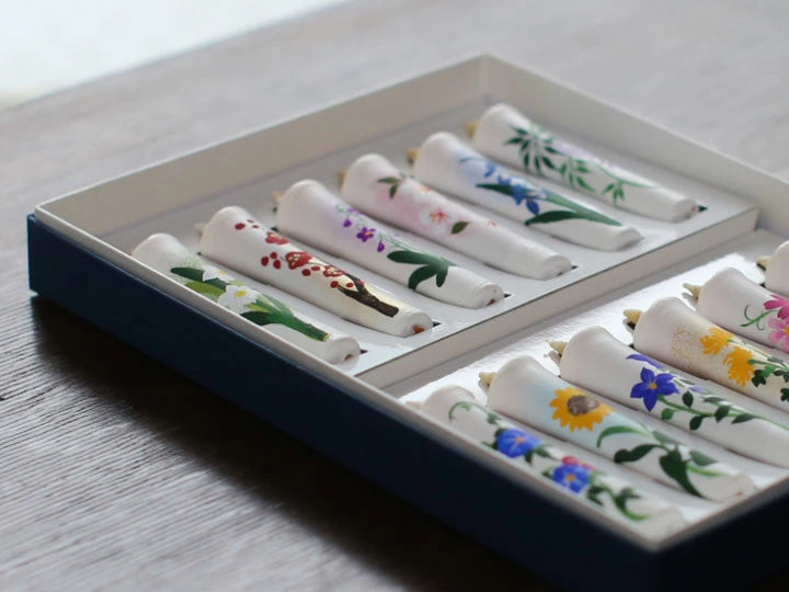 DAIYO Hand Painted Rice Wax Candles 12 pcs Set - Four Seasons Flower -, Japanese Wa-Rousoku (Japanese candle)
