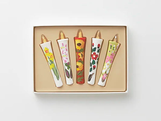 DAIYO Hand Painted Rice Wax Candles 5 pcs Set - Flower -, Japanese Wa-Rousoku (Japanese candle)