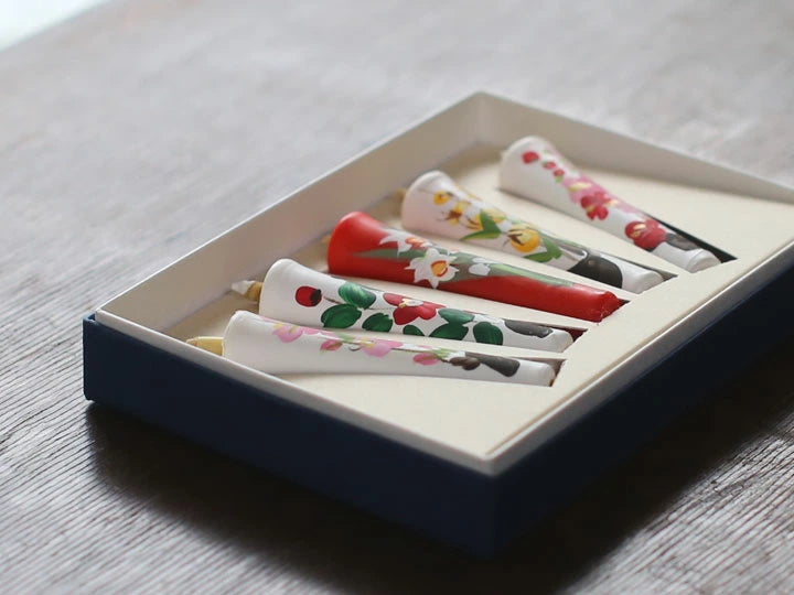 DAIYO Hand Painted Rice Wax Candles 5 pcs Set - Flower -, Japanese Wa-Rousoku (Japanese candle)