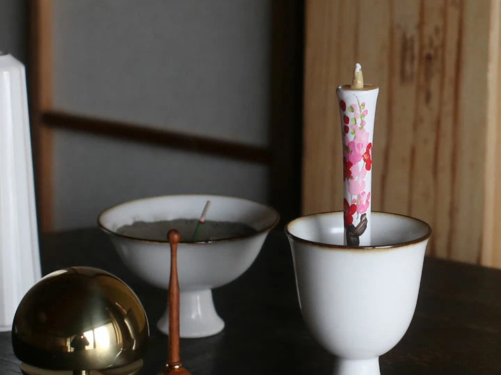 DAIYO Hand Painted Rice Wax Candles 5 pcs Set - Flower -, Japanese Wa-Rousoku (Japanese candle)