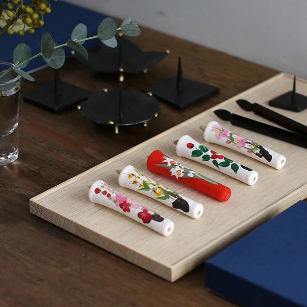DAIYO Hand Painted Rice Wax Candles 5 pcs Set - Flower -, Japanese Wa-Rousoku (Japanese candle)