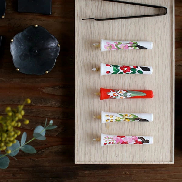 DAIYO Hand Painted Rice Wax Candles 5 pcs Set - Flower -, Japanese Wa-Rousoku (Japanese candle)