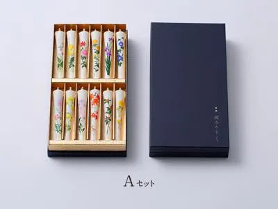 DAIYO Special Hand Painted Rice Wax Candles 12 pcs Set - Four Seasons Flower Set A -, Japanese Wa-Rousoku (Japanese candle)