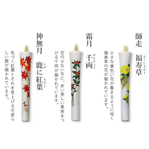 DAIYO Special Hand Painted Rice Wax Candles 12 pcs Set - Four Seasons Flower Set A -, Japanese Wa-Rousoku (Japanese candle)