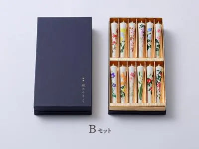 DAIYO Special Hand Painted Rice Wax Candles 12 pcs Set - Four Seasons Flower Set B -, Japanese Wa-Rousoku (Japanese candle)