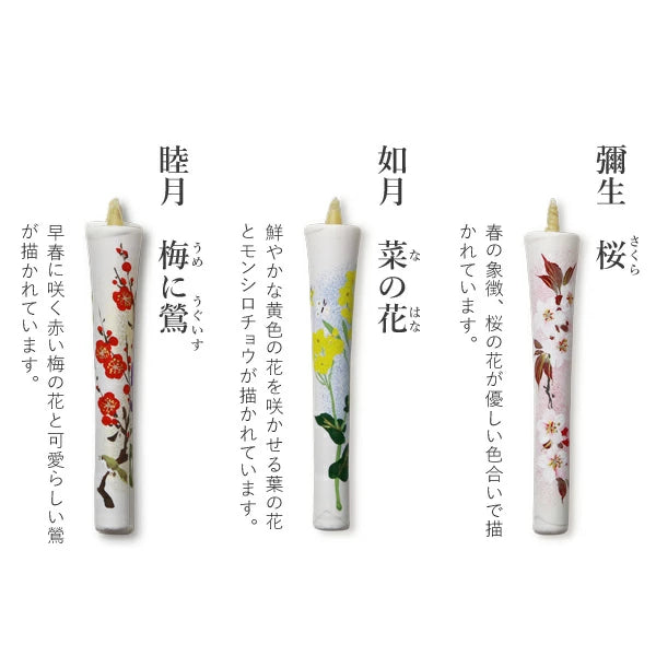 DAIYO Special Hand Painted Rice Wax Candles 12 pcs Set - Four Seasons Flower Set B -, Japanese Wa-Rousoku (Japanese candle)
