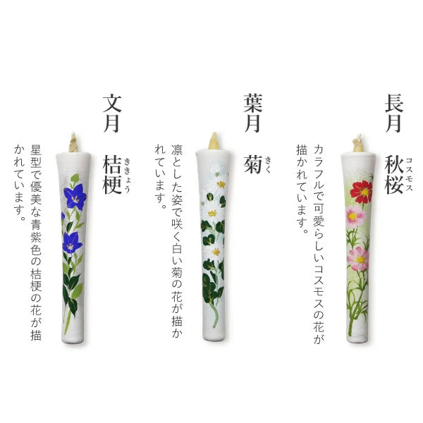 DAIYO Special Hand Painted Rice Wax Candles 12 pcs Set - Four Seasons Flower Set B -, Japanese Wa-Rousoku (Japanese candle)