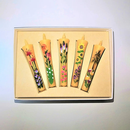 Echigo Flower Candle Hand Painted Small Candles 5 pcs Set - Flower Garden -