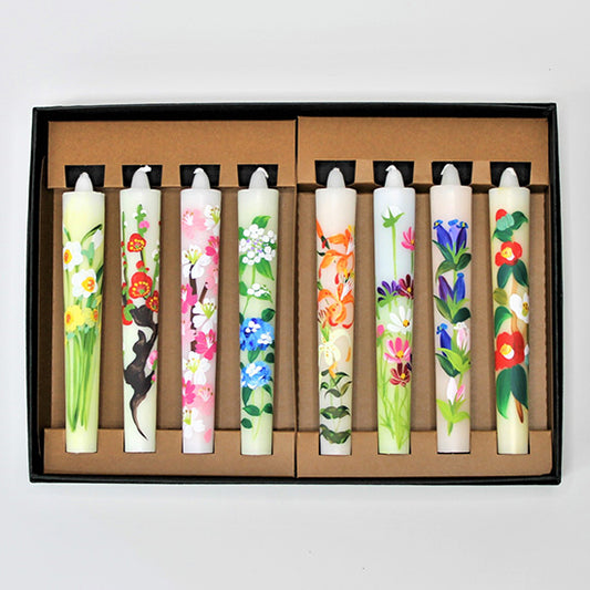 Echigo Flower Candle Hand Painted Candles 8 pcs Set, Japanese Wa-Rousoku (Japanese candle)