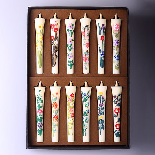 Echigo Flower Candle Hand Painted Candles 12 pcs Set - Four Seasons Flower -, Japanese Wa-Rousoku (Japanese candle)