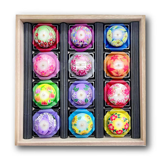 Echigo Flower Candle Hand Painted Round Candles 12 pcs Set - Four Seasons Flower -, Japanese Wa-Rousoku (Japanese candle)