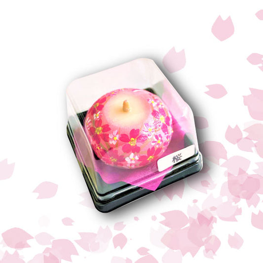 Echigo Flower Candle Hand Painted Round Candle - Cherry Blossom -, Japanese Wa-Rousoku (Japanese candle)