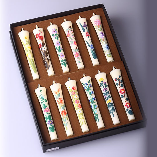 Echigo Flower Candle Hand Painted Candles 12 pcs Set - Four Seasons Flower -, Japanese Wa-Rousoku (Japanese candle)