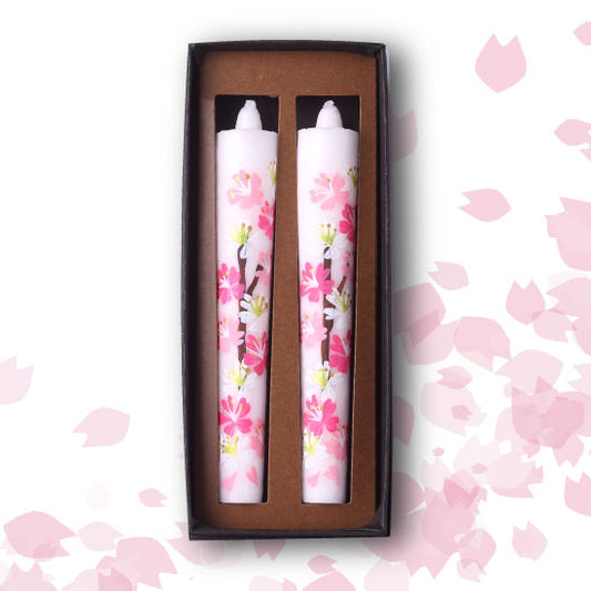 Echigo Flower Candle Hand Painted Candles 2 pcs Set - Cherry Blossom -, Japanese Wa-Rousoku (Japanese candle)