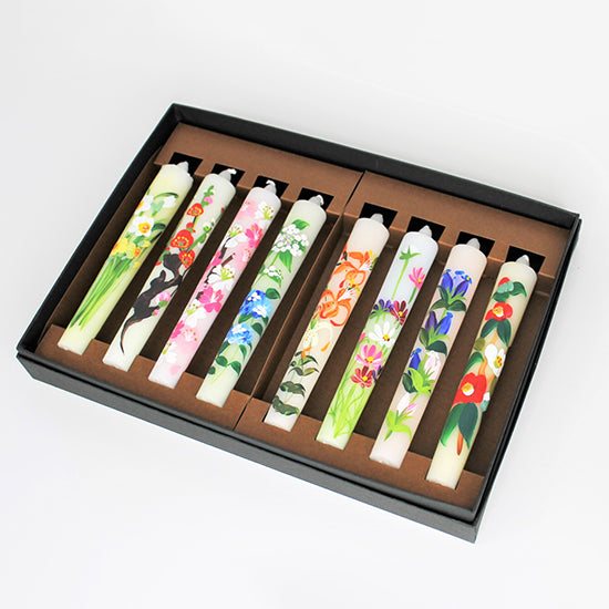 Echigo Flower Candle Hand Painted Candles 8 pcs Set, Japanese Wa-Rousoku (Japanese candle)