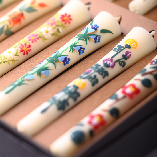 Echigo Flower Candle Hand Painted Candles 12 pcs Set - Four Seasons Flower -, Japanese Wa-Rousoku (Japanese candle)