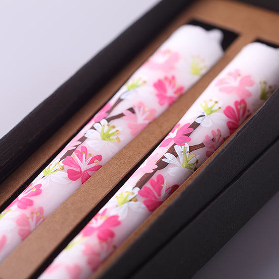 Echigo Flower Candle Hand Painted Candles 2 pcs Set - Cherry Blossom -, Japanese Wa-Rousoku (Japanese candle)