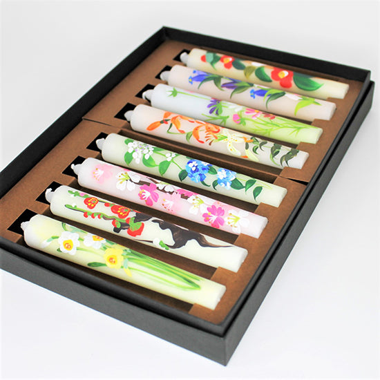Echigo Flower Candle Hand Painted Candles 8 pcs Set, Japanese Wa-Rousoku (Japanese candle)