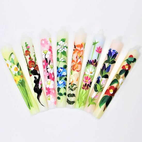 Echigo Flower Candle Hand Painted Candles 8 pcs Set, Japanese Wa-Rousoku (Japanese candle)