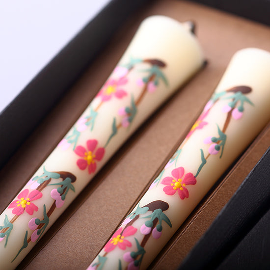 Echigo Flower Candle Hand Painted Candles 2 pcs Set - Cherry Blossom -