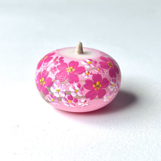 Echigo Flower Candle Hand Painted Round Candle - Cherry Blossom -, Japanese Wa-Rousoku (Japanese candle)
