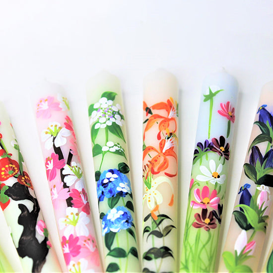 Echigo Flower Candle Hand Painted Candles 8 pcs Set, Japanese Wa-Rousoku (Japanese candle)