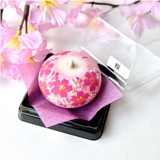 Echigo Flower Candle Hand Painted Round Candle - Cherry Blossom -, Japanese Wa-Rousoku (Japanese candle)