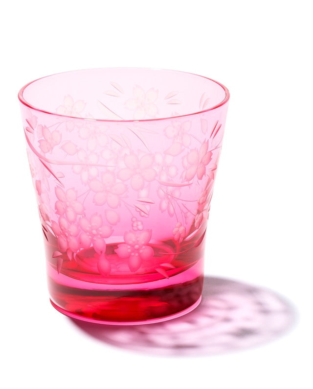 Edo Kiriko Old Glass - Cherry Blossom / Pink - , Rock Glass , Whiskey Glass , Made in Japan , traditional Japanese cut glass