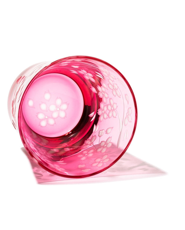 Edo Kiriko Old Glass - Cherry Blossom / Pink - , Rock Glass , Whiskey Glass , Made in Japan , traditional Japanese cut glass