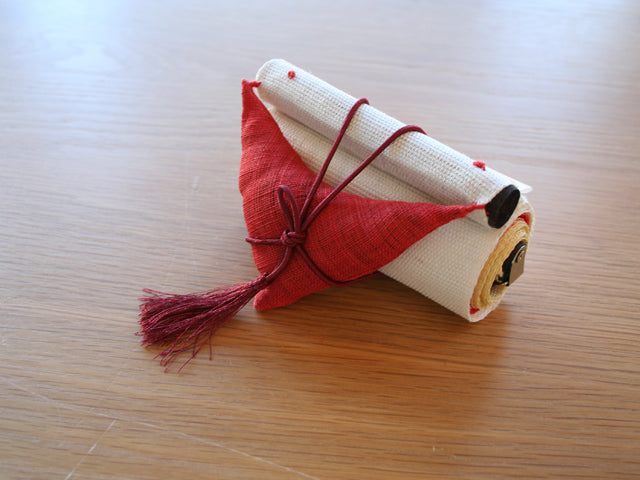 Hand-dyed Linen Japanese Narrow Tapestry - Red Mt. Fuji -, Kyoto Noren, Japanese wall hanging scroll