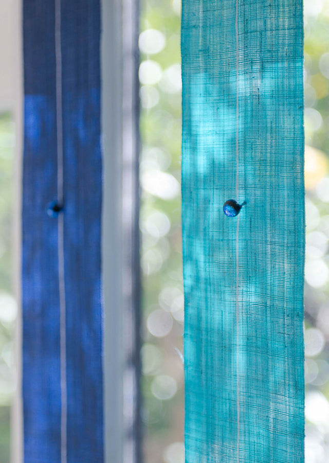 Hand-dyed Linen Japanese Narrow Tapestry with Hotaru Glass - Azure Color Glass -, Kyoto Noren, Japanese wall hanging scroll