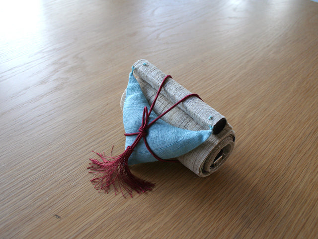 Hand-dyed Linen Japanese Narrow Tapestry - Iris -, Kyoto Noren, Japanese wall hanging scroll